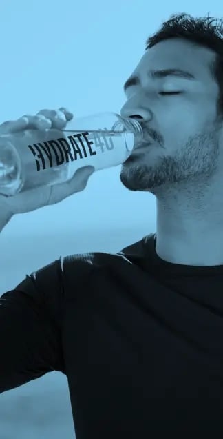 Hydrate4U tile background with man drinking